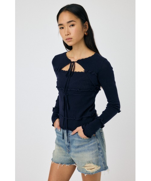 MOUSSY（マウジー）の「BOW DESIGN ニットトップス（ニット/セーター・レディース・ホワイト/ネイビー/ライトイエロー・FREE）」の19枚目の写真