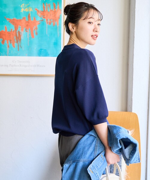 新品未使用 セオリー ニット ポロシャツ ブラック XS レーヨン 半袖 薄手 SERACE（セラス）の「【SERACE】Oversize jacquard short sleeve