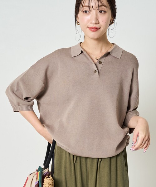 GALLARDAGALANTE◆半袖カットソー/22SS/ブークレーポロニット/FREE/コットン/BEG/GGZ1021305A0007// GALLARDAGALANTE 「GALLARDAGALANTE」 半袖カットソー FREE