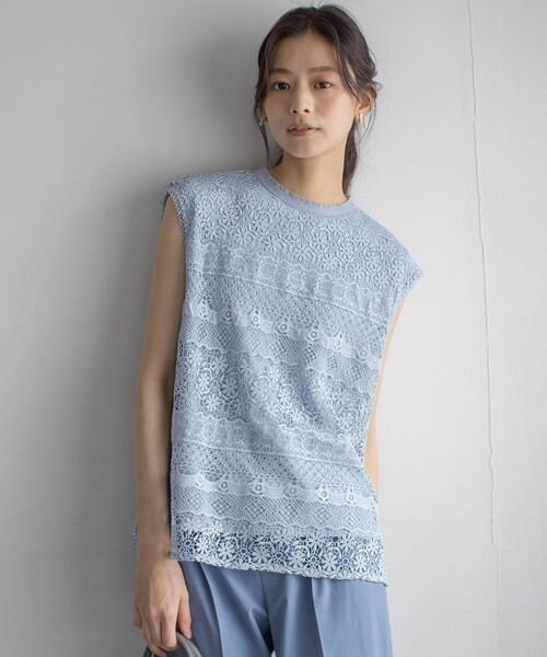 組曲(クミキョク)の「ラッセルレース ブラウス(Tシャツ/カットソー・レディース・アイボリー系/サックスブルー系/ブラック系・2/3)」の4枚目の写真