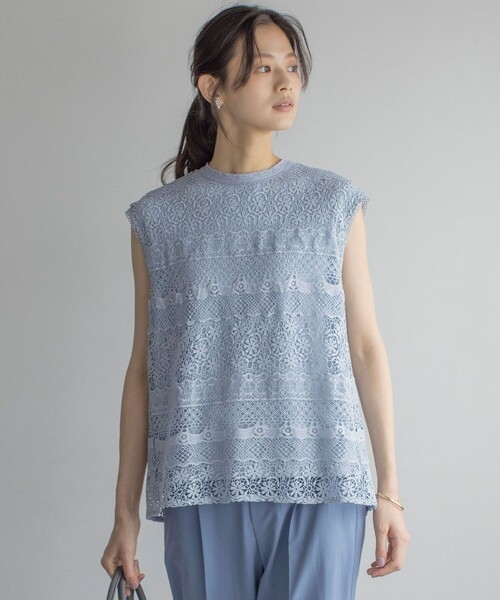 組曲(クミキョク)の「ラッセルレース ブラウス(Tシャツ/カットソー・レディース・アイボリー系/サックスブルー系/ブラック系・2/3)」の5枚目の写真