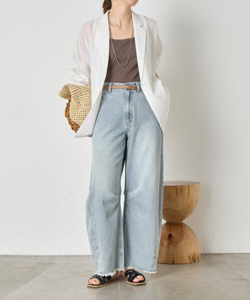 Jena espace merveilleux（ジェナ　エスパスメルヴェイユ）の「【手洗い可能】ダブルボタンシアージャケット（テーラードジャケット・レディース・グレー/オフホワイト・FREE）」の4枚目の写真