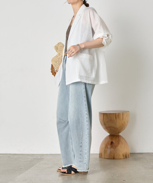 Jena espace merveilleux（ジェナ　エスパスメルヴェイユ）の「【手洗い可能】ダブルボタンシアージャケット（テーラードジャケット・レディース・グレー/オフホワイト・FREE）」の6枚目の写真