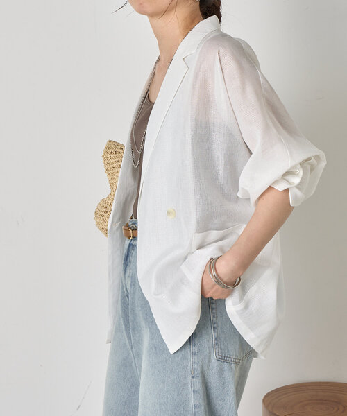 Jena espace merveilleux（ジェナ　エスパスメルヴェイユ）の「【手洗い可能】ダブルボタンシアージャケット（テーラードジャケット・レディース・グレー/オフホワイト・FREE）」の10枚目の写真