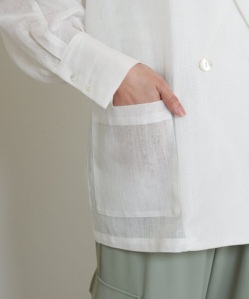 Jena espace merveilleux（ジェナ　エスパスメルヴェイユ）の「【手洗い可能】ダブルボタンシアージャケット（テーラードジャケット・レディース・グレー/オフホワイト・FREE）」の18枚目の写真