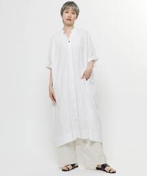 【nota della mano sinistra(ノータ デラ マノ シニストラ)】5分袖前開きシャツワンピ-ス