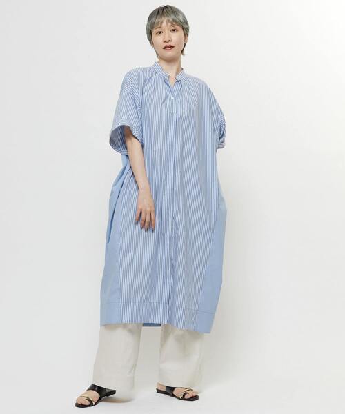 SOFFITTO(ソフィット)の「【nota della mano sinistra(ノータ デラ マノ シニストラ)】5分袖前開きシャツワンピ-ス(ワンピース・レディース・オフホワイト/ブラック/ストライプ・FREE)」の3枚目の写真