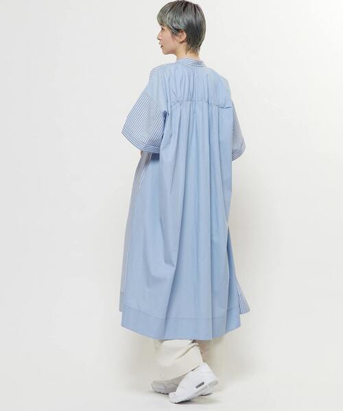 SOFFITTO(ソフィット)の「【nota della mano sinistra(ノータ デラ マノ シニストラ)】5分袖前開きシャツワンピ-ス(ワンピース・レディース・オフホワイト/ブラック/ストライプ・FREE)」の6枚目の写真