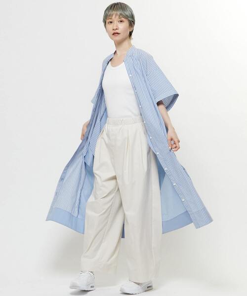SOFFITTO(ソフィット)の「【nota della mano sinistra(ノータ デラ マノ シニストラ)】5分袖前開きシャツワンピ-ス(ワンピース・レディース・オフホワイト/ブラック/ストライプ・FREE)」の7枚目の写真