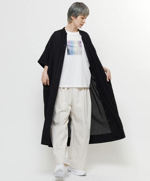 SOFFITTO(ソフィット)の「【nota della mano sinistra(ノータ デラ マノ シニストラ)】5分袖前開きシャツワンピ-ス(ワンピース・レディース・オフホワイト/ブラック/ストライプ・FREE)」の9枚目の写真