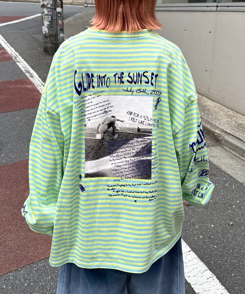 SOUNDSGOOOOD(サウンズグッド)の「【SOUNDS GOOOOD / サウンズグッド】フォトプリントロンTEE(Tシャツ/カットソー・メンズ・レッド/ホワイト/ライム・ONE SIZE)」の1枚目の写真