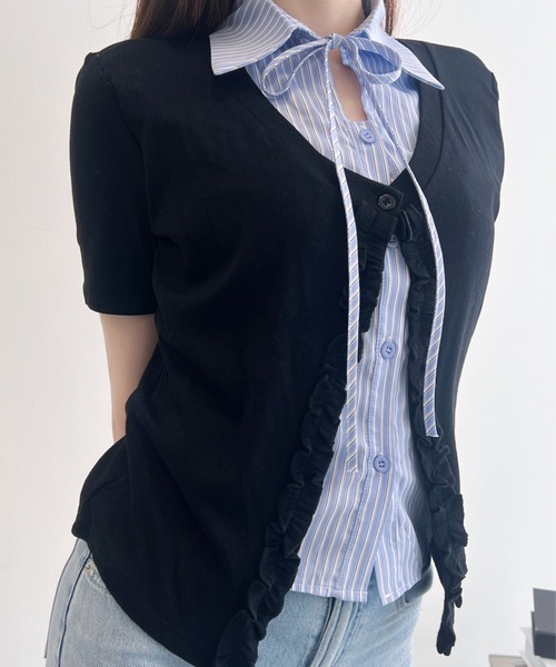 kotohayokozawa リブ編みフリル長袖ニット kotohayokozawa リブ編みフリル長袖ニット