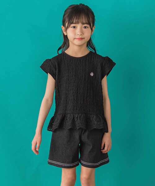 BeBe Petits Pois Vert（ベベプチポワヴェール）の「【店舗限定】裾ステッチリボンデニムショートパンツ(95~160cm)（デニムパンツ・キッズ・ネイビー/ブラック・110cm/120cm/140cm/130cm/100cm/150cm/160cm）」の6枚目の写真