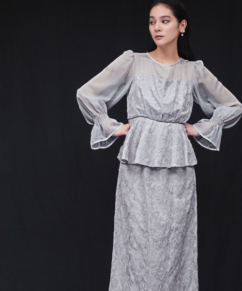ペプラムスパンコールグリッターIラインドレス結婚式パーティー二次会成人式デート Leja（レジャ）の「【LEJA】ペプラムスパンコールグリッターI