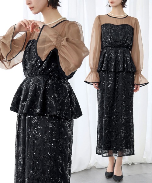 3.1 Phillip Lim スパンコール　ワンピース　オケージョン　ドレス ガール GIRL シアースリーブ ペプラム スパンコール 花柄 I