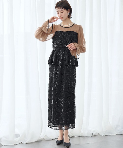 girl(ガール)の「シアースリーブ ペプラム スパンコール 花柄 Iライン ロング 結婚式 ワンピース パーティードレス オケージョンドレス お呼ばれ 二次会 成人式 同窓会 謝恩会(ドレス・レディース・ブラック/グレー/ブラック×ベージュ・L/2L/M/S)」の20枚目の写真