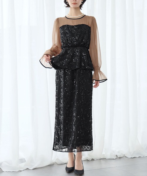 3.1 Phillip Lim スパンコール　ワンピース　オケージョン　ドレス セール】シアースリーブ ペプラム スパンコール 花柄 Iライン