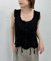 AD2009 archive リボンギャザーデザイントップス 黒 サイドギャザー シアートップス (インナー付き) chw24a005