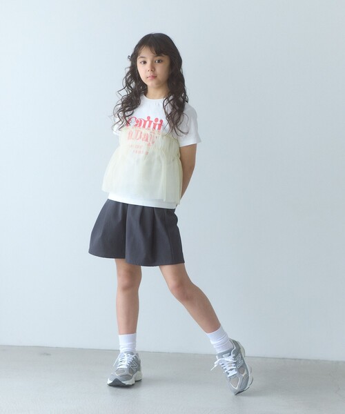 green label relaxing(グリーンレーベルリラクシング)の「チュール ドッキング Tシャツ / キッズ 100cm-160cm(Tシャツ/カットソー・キッズ・グレー系/オフホワイト/ダークグレー・130cm/140cm/120cm/110cm/100cm/150cm/160cm)」の16枚目の写真