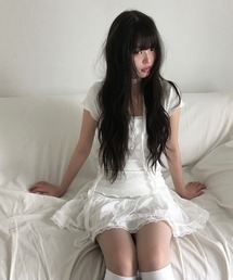 ロングタイスカーフ付きレースボタン半袖Tシャツセット