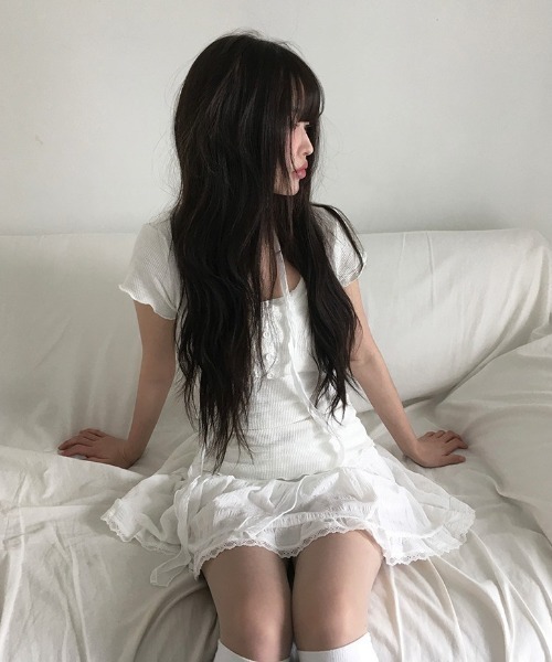 anyonemore（エニワンモア）の「ロングタイスカーフ付きレースボタン半袖Tシャツセット（Tシャツ/カットソー・レディース・チャコール/カーキ/ホワイト・FREE）」の9枚目の写真