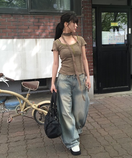 anyonemore（エニワンモア）の「ロングタイスカーフ付きレースボタン半袖Tシャツセット（Tシャツ/カットソー・レディース・チャコール/カーキ/ホワイト・FREE）」の19枚目の写真