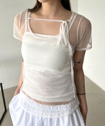 【レイヤードにおすすめ】ドット レース シースルー レイヤード 半袖 Tシャツ