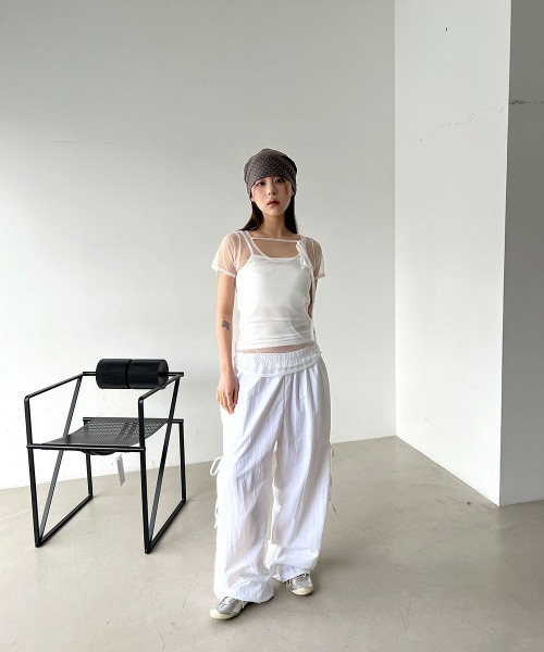 4INT.(フォイント)の「【レイヤードにおすすめ】ドット レース シースルー レイヤード 半袖 Tシャツ(Tシャツ/カットソー・レディース・ホワイト/パープル/ブラック・FREE)」の5枚目の写真
