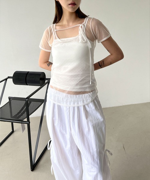4INT.(フォイント)の「【レイヤードにおすすめ】ドット レース シースルー レイヤード 半袖 Tシャツ(Tシャツ/カットソー・レディース・ホワイト/パープル/ブラック・FREE)」の10枚目の写真
