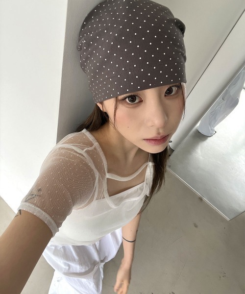 4INT.(フォイント)の「【レイヤードにおすすめ】ドット レース シースルー レイヤード 半袖 Tシャツ(Tシャツ/カットソー・レディース・ホワイト/パープル/ブラック・FREE)」の11枚目の写真