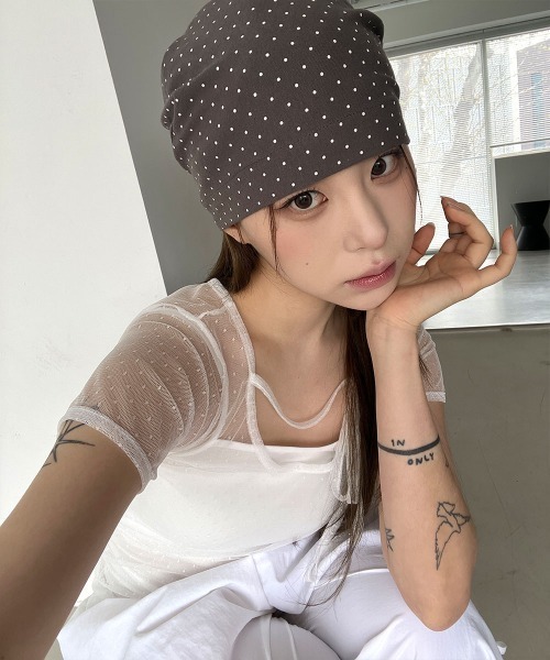 4INT.(フォイント)の「【レイヤードにおすすめ】ドット レース シースルー レイヤード 半袖 Tシャツ(Tシャツ/カットソー・レディース・ホワイト/パープル/ブラック・FREE)」の12枚目の写真