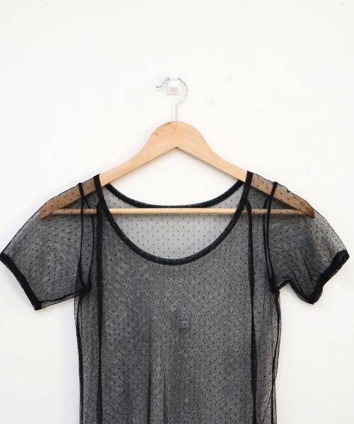 4INT.(フォイント)の「【レイヤードにおすすめ】ドット レース シースルー レイヤード 半袖 Tシャツ(Tシャツ/カットソー・レディース・ホワイト/パープル/ブラック・FREE)」の13枚目の写真
