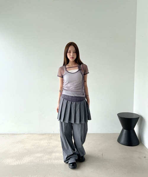 4INT.(フォイント)の「【レイヤードにおすすめ】ドット レース シースルー レイヤード 半袖 Tシャツ(Tシャツ/カットソー・レディース・ホワイト/パープル/ブラック・FREE)」の17枚目の写真
