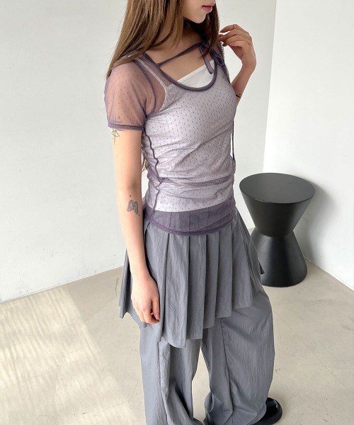 4INT.(フォイント)の「【レイヤードにおすすめ】ドット レース シースルー レイヤード 半袖 Tシャツ(Tシャツ/カットソー・レディース・ホワイト/パープル/ブラック・FREE)」の18枚目の写真