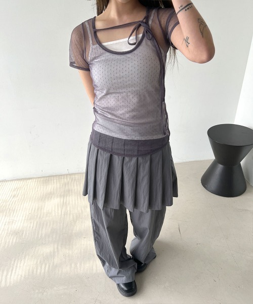 4INT.(フォイント)の「【レイヤードにおすすめ】ドット レース シースルー レイヤード 半袖 Tシャツ(Tシャツ/カットソー・レディース・ホワイト/パープル/ブラック・FREE)」の21枚目の写真