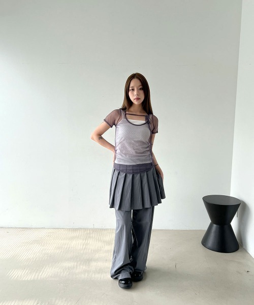 4INT.(フォイント)の「【レイヤードにおすすめ】ドット レース シースルー レイヤード 半袖 Tシャツ(Tシャツ/カットソー・レディース・ホワイト/パープル/ブラック・FREE)」の22枚目の写真