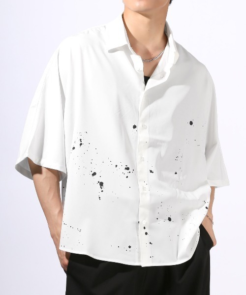 LUXSTYLE(ラグスタイル)の「ペイントプリントドルマンスリーブ半袖シャツ(シャツ/ブラウス・メンズ・ブラック/ホワイト・M/L)」の2枚目の写真