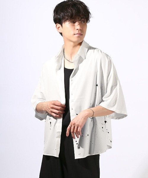 LUXSTYLE(ラグスタイル)の「ペイントプリントドルマンスリーブ半袖シャツ(シャツ/ブラウス・メンズ・ブラック/ホワイト・M/L)」の21枚目の写真