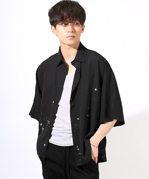 LUXSTYLE(ラグスタイル)の「ペイントプリントドルマンスリーブ半袖シャツ(シャツ/ブラウス・メンズ・ブラック/ホワイト・M/L)」の13枚目の写真