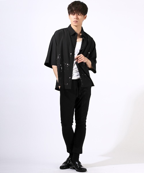 LUXSTYLE(ラグスタイル)の「ペイントプリントドルマンスリーブ半袖シャツ(シャツ/ブラウス・メンズ・ブラック/ホワイト・M/L)」の14枚目の写真