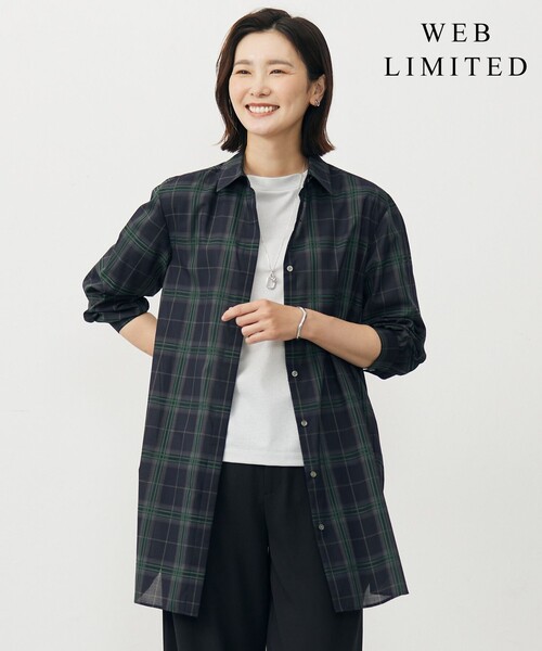 J.PRESS Ladies(J.プレス レディス)の「【WEB限定カラーあり・洗える】SOFT SHEER チェック ロング シャツ(シャツ/ブラウス・レディース・ブラウン系3/グレー系3/ネイビー系3・XS)」の3枚目の写真
