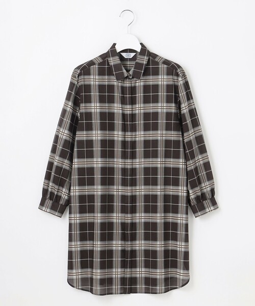 J.PRESS Ladies(J.プレス レディス)の「【WEB限定カラーあり・洗える】SOFT SHEER チェック ロング シャツ(シャツ/ブラウス・レディース・ブラウン系3/グレー系3/ネイビー系3・XS)」の9枚目の写真