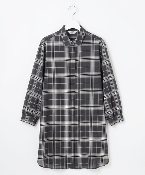 J.PRESS Ladies(J.プレス レディス)の「【WEB限定カラーあり・洗える】SOFT SHEER チェック ロング シャツ(シャツ/ブラウス・レディース・ブラウン系3/グレー系3/ネイビー系3・XS)」の11枚目の写真