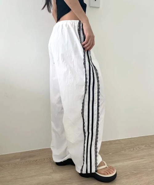 セール】サイドレースライントラックパンツ 裾ドロスト付き（その他