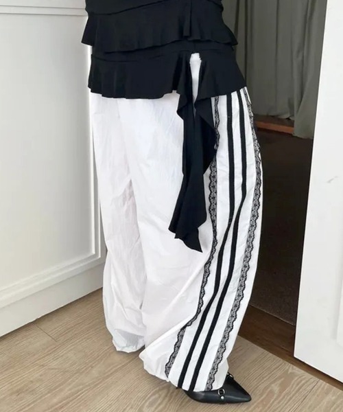 セール】サイドレースライントラックパンツ 裾ドロスト付き（その他