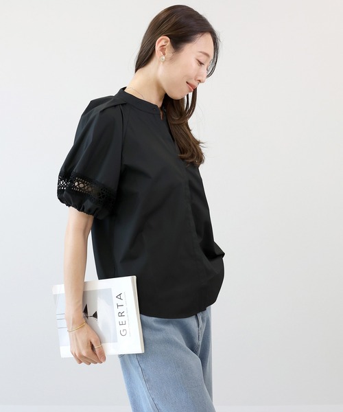 Aletta vita（アレッタビータ）の「カットレース使いT/C前開きブラウス（シャツ/ブラウス・レディース・ブラック/オフホワイト・M）」の8枚目の写真