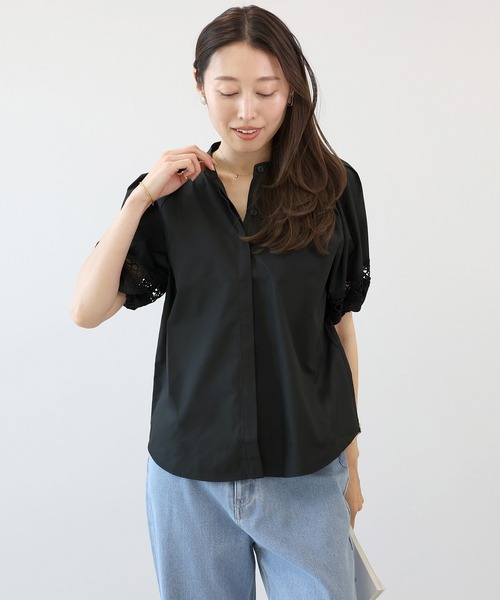 Aletta vita（アレッタビータ）の「カットレース使いT/C前開きブラウス（シャツ/ブラウス・レディース・ブラック/オフホワイト・M）」の7枚目の写真