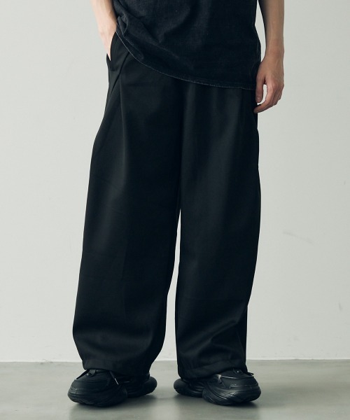セール】Deformed tuck wide sweat jersey pants / 変形タックワイド