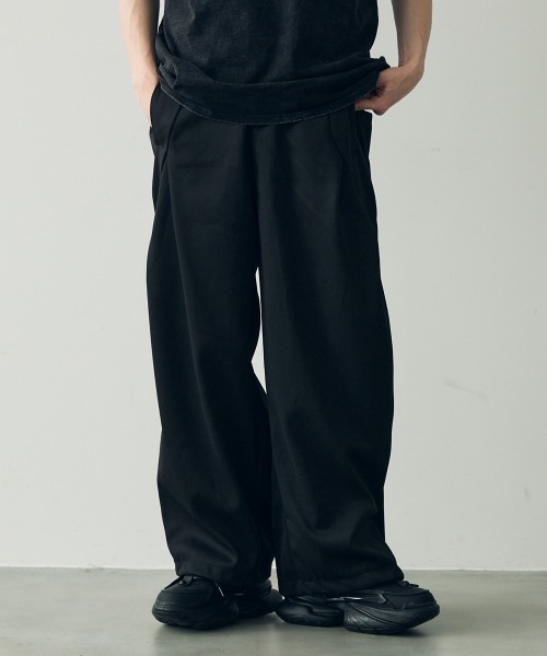 セール】Deformed tuck wide sweat jersey pants / 変形タックワイド