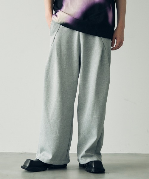 セール】Deformed tuck wide sweat jersey pants / 変形タックワイド
